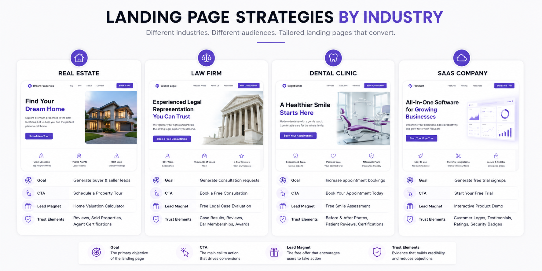 Landing Page Ideas by Industry infographic