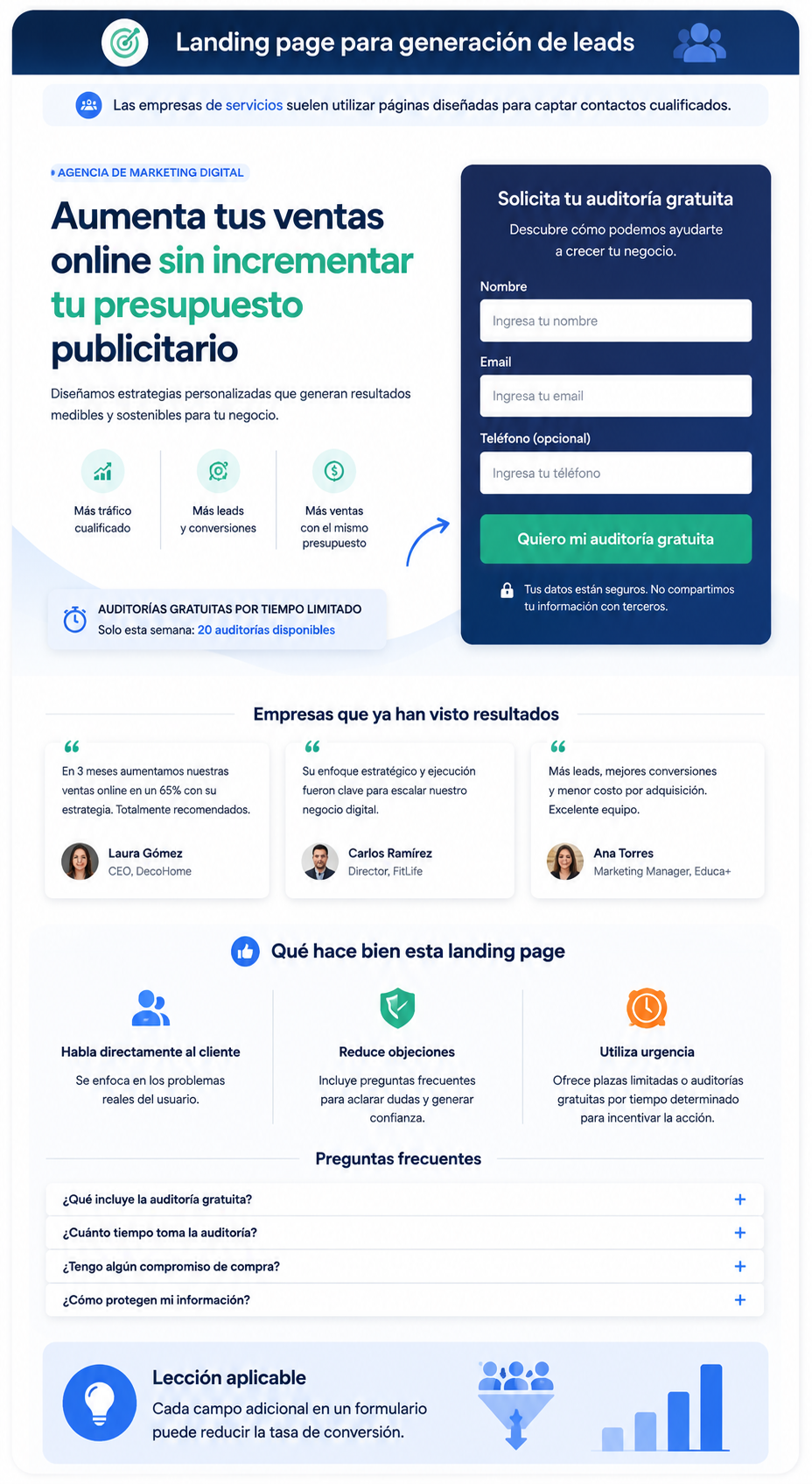 Ejemplo de Landing page para generación de leads